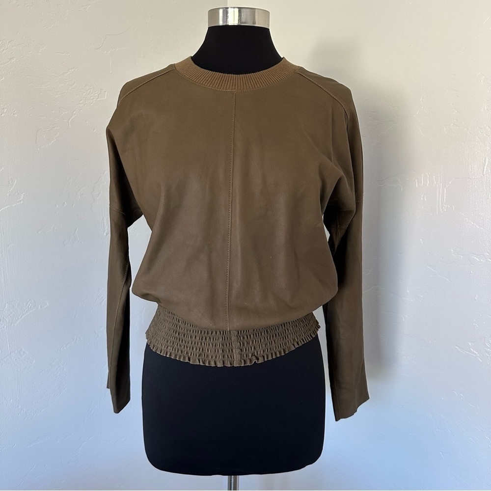 Worth New York Soft Leather Rib Trim Green Top Size S